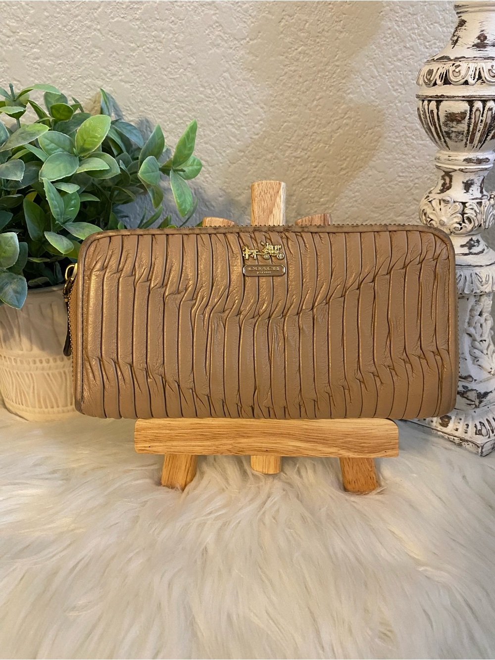 Coach Taupe Ruched Zip Wallet